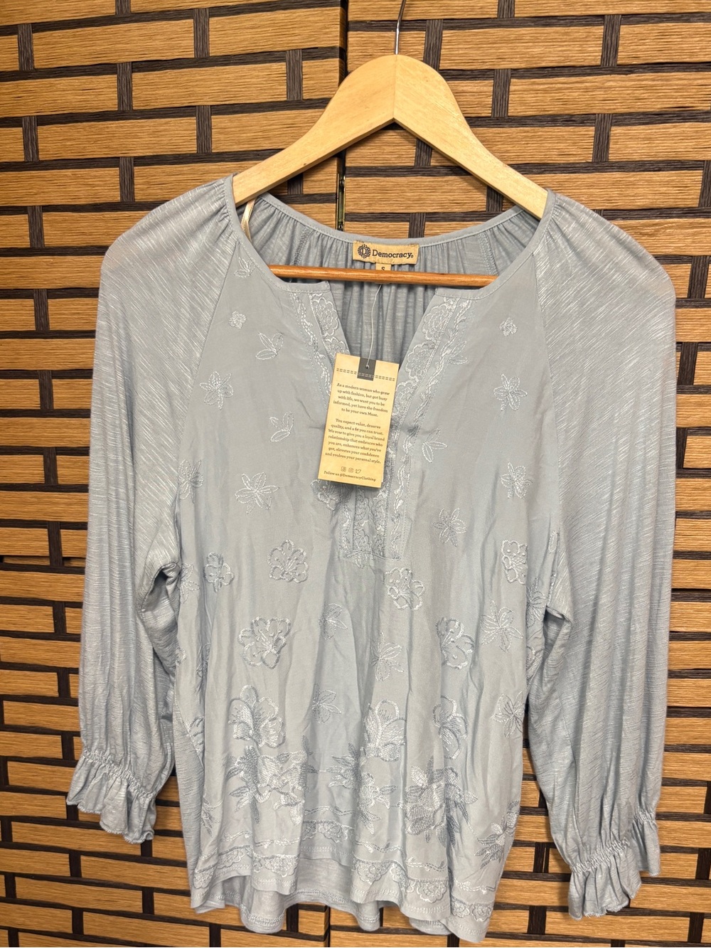 Democracy blue embroidered top size small